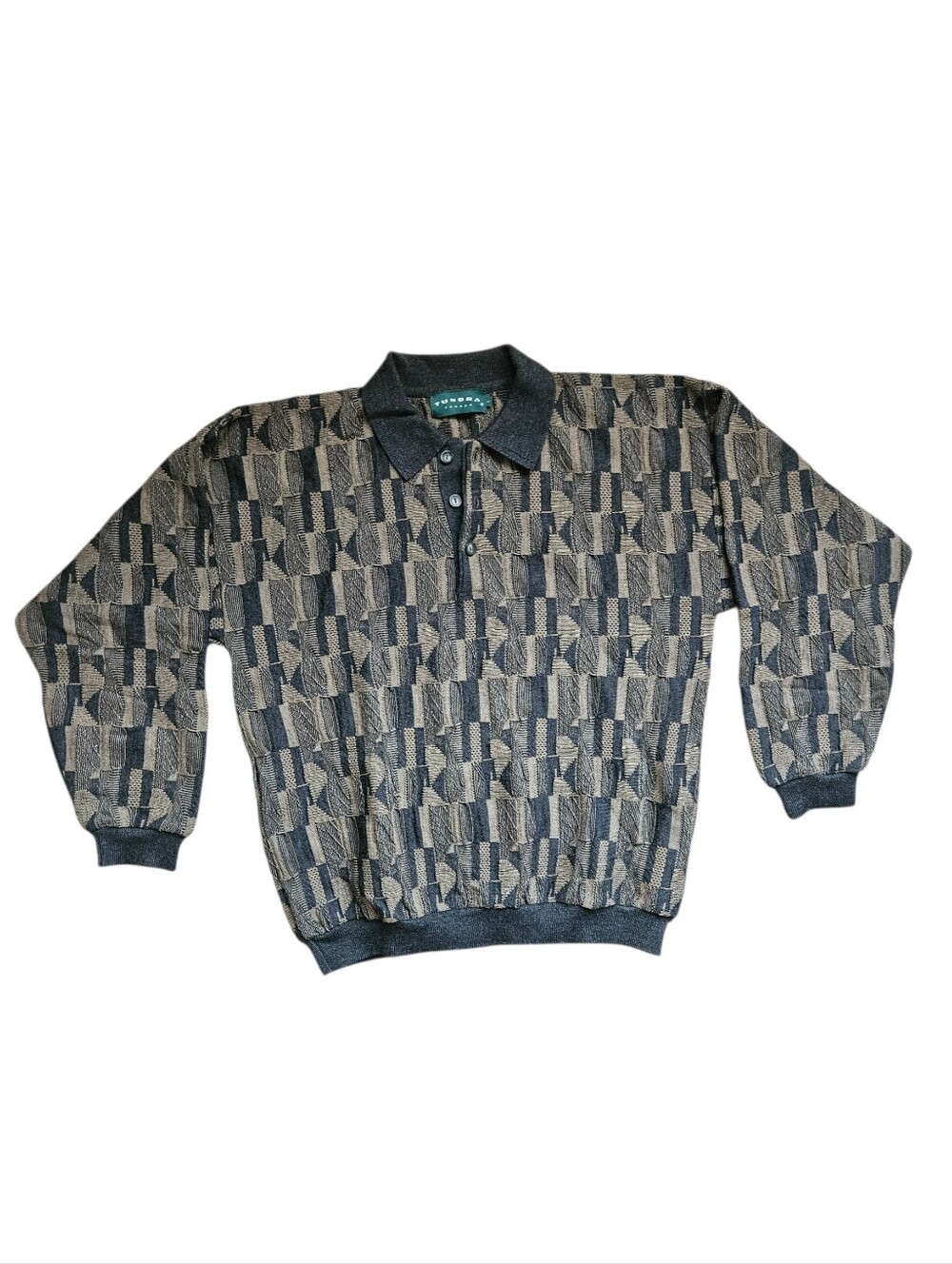 TUNDRA Canada 3D Textured Knit Polo Merino Wool Sweater | SZ L